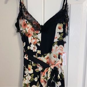 Bisou Bisou Black Pink Red Rose Floral Spagetti Strap Dress Lace